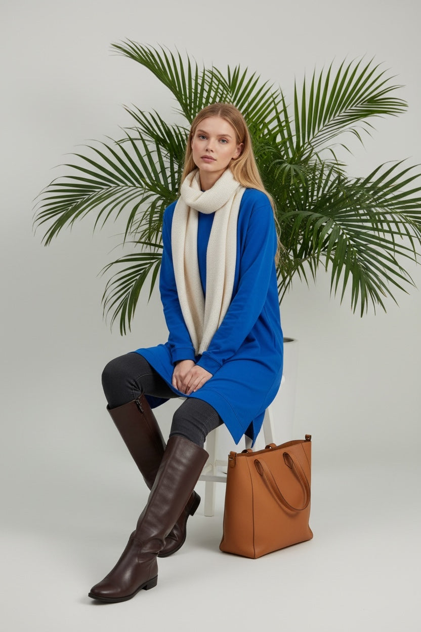 Basic Cotton Solid Color Tunic Blue