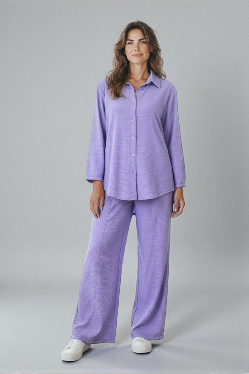 Muslin Linen Pants Set Purple
