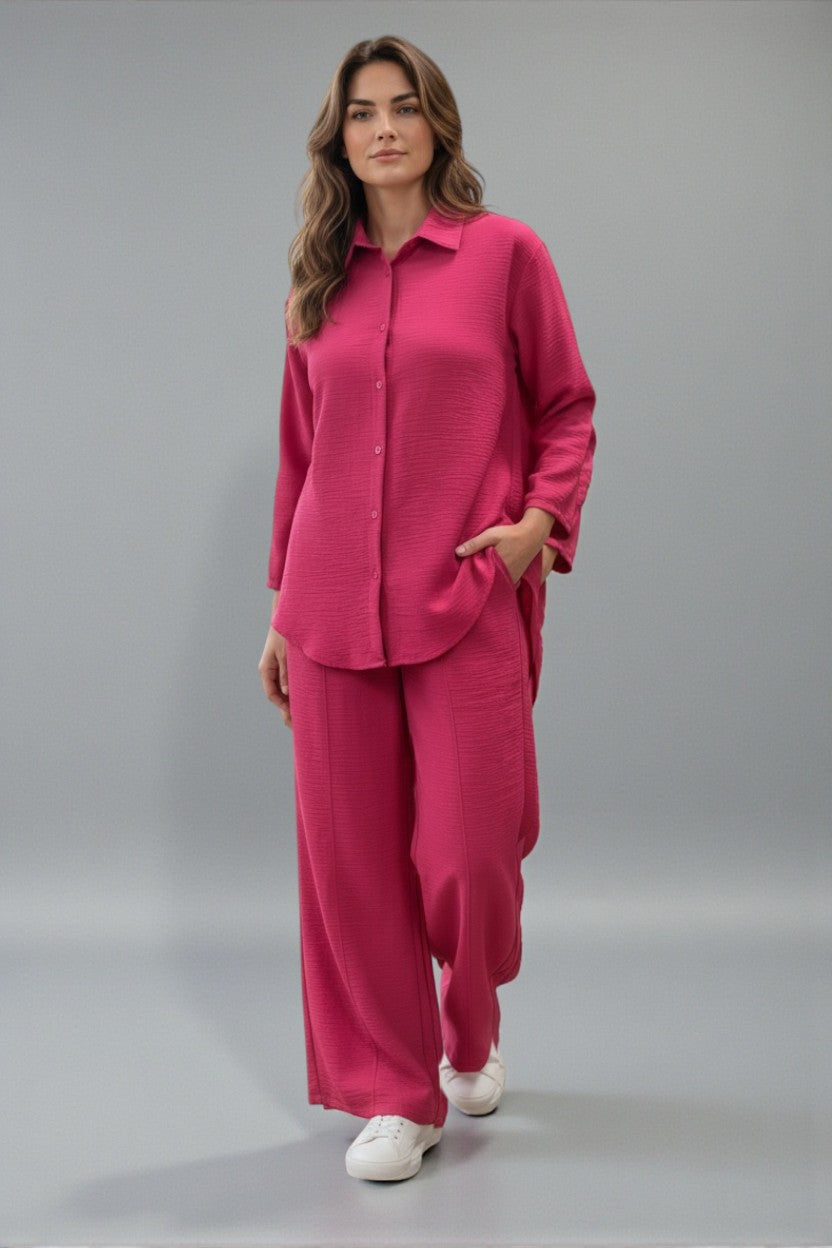 Muslin Linen Pants Set Dark Pink