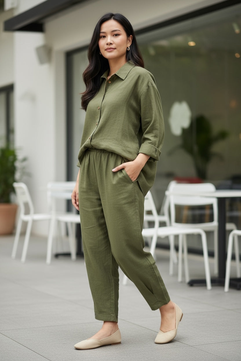 Pure Cotton Shirt and Shalwar Set Olive Green