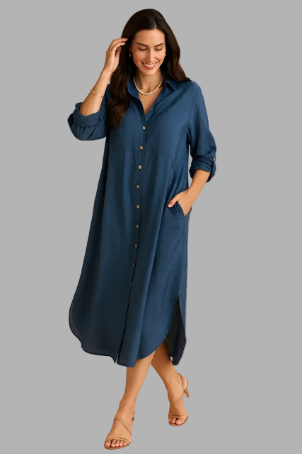 Silky Cotton Tunic Dress Deep Blue