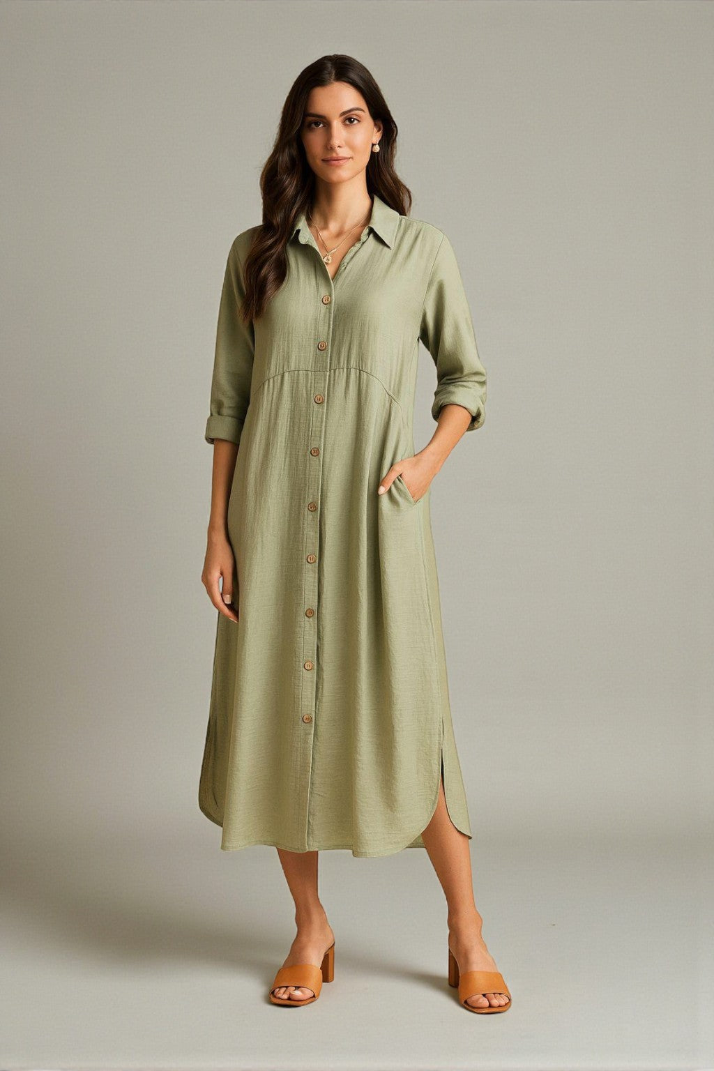 Silky Cotton Tunic Dress Sage Green