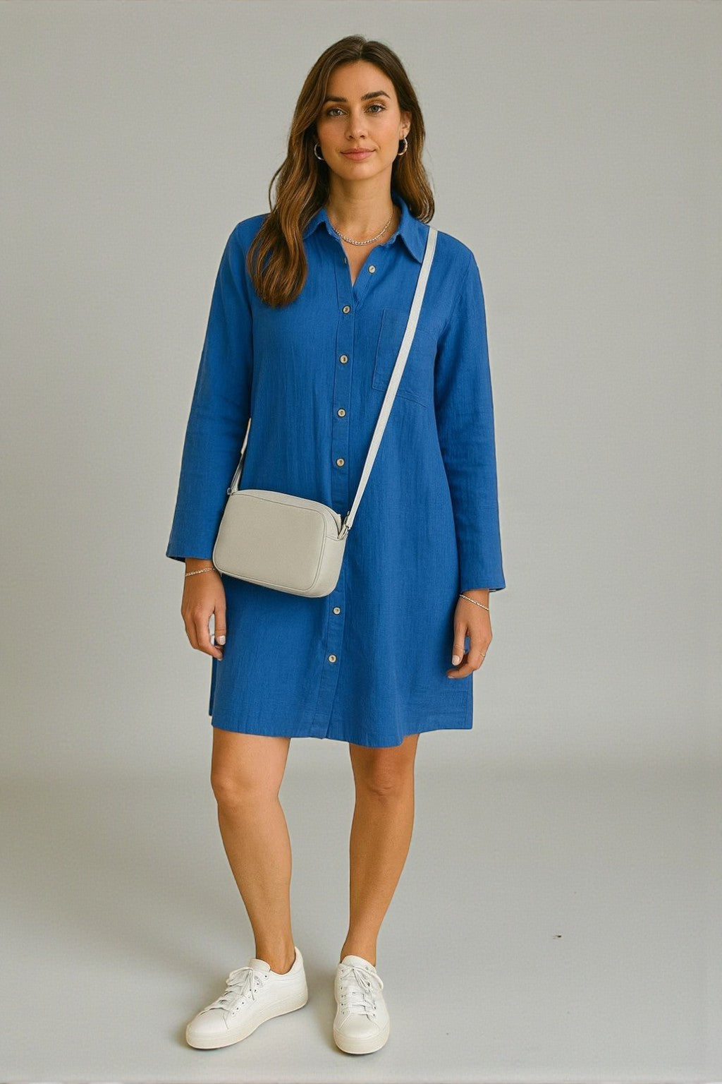 Muslin Cotton Chic Tunic Dress - Blue