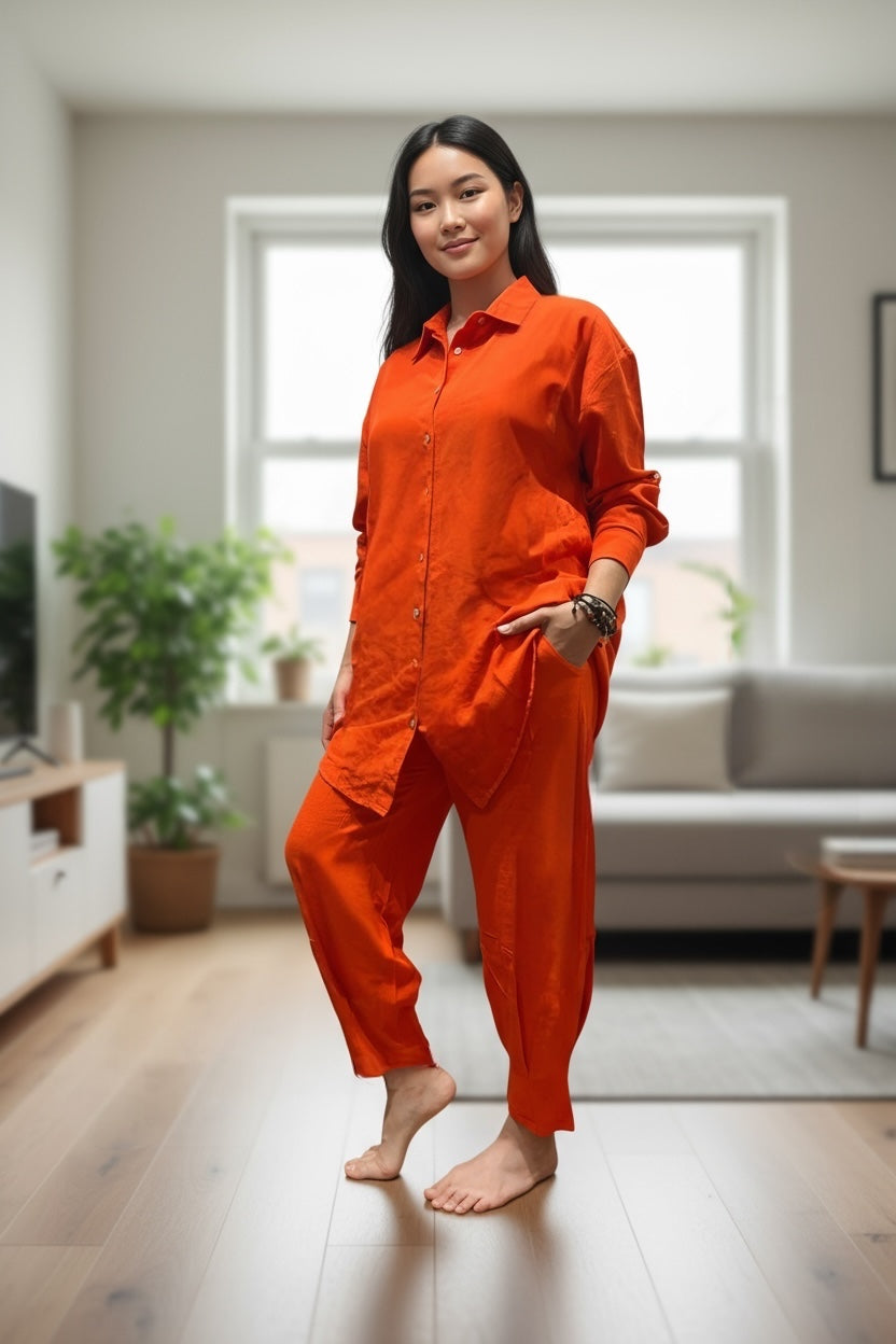 Pure Cotton Shirt and Shalwar Set Bright Orange