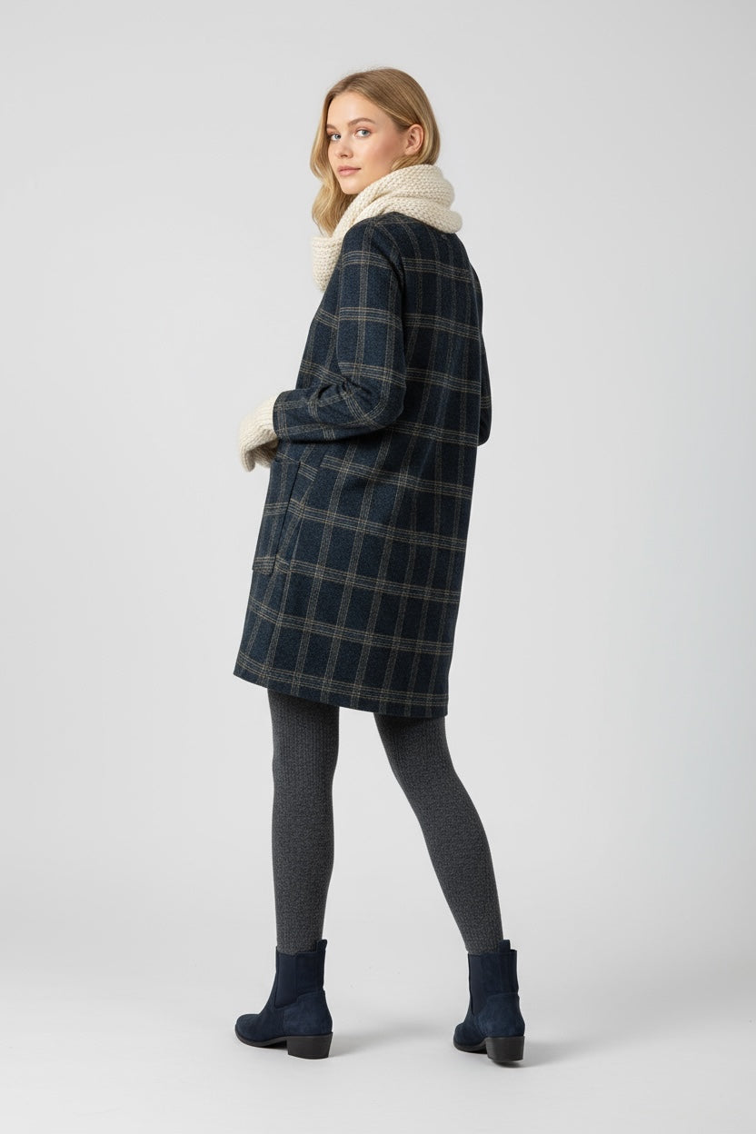 Plaid Patterned Long Sleeved Mini Dress Dark Grey