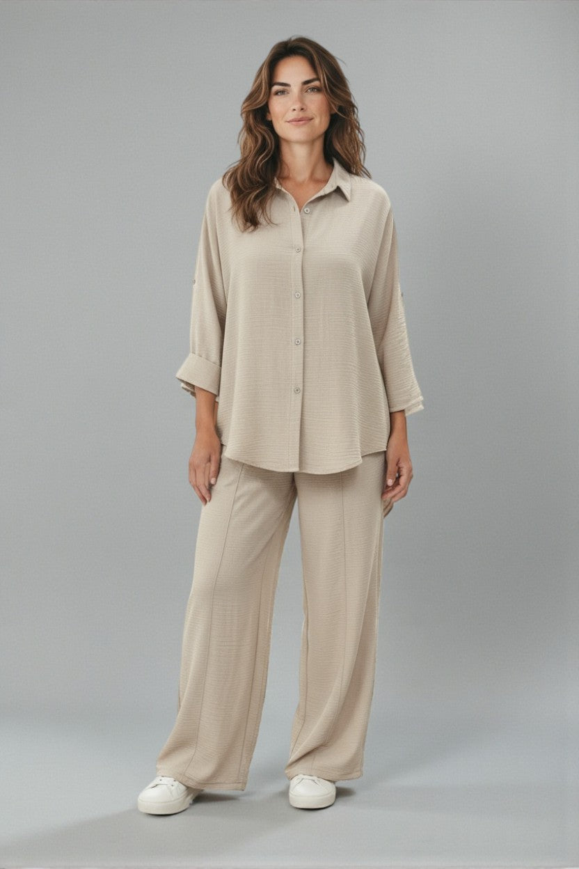 Muslin Linen Pants Set Beige
