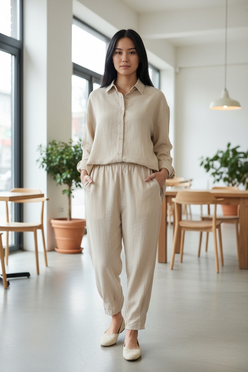 Pure Cotton Shirt and Shalwar Set Beige