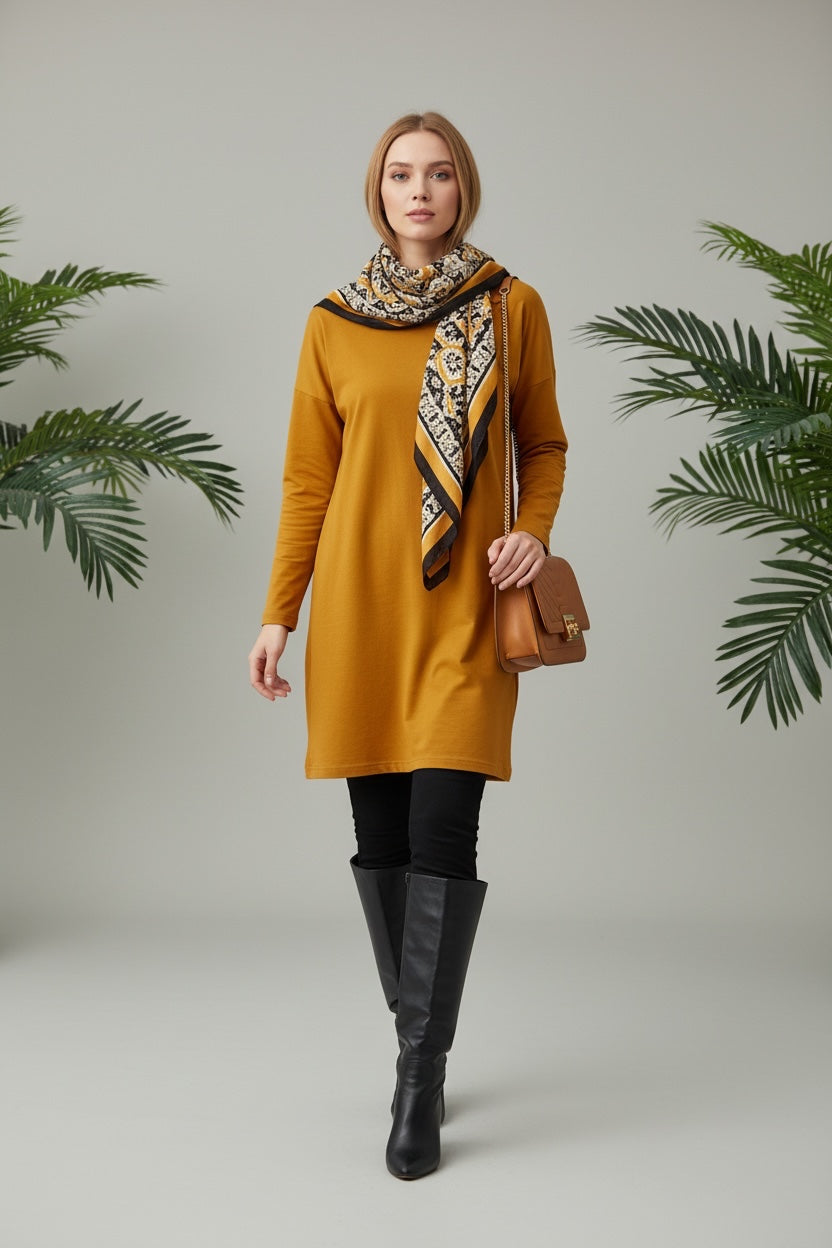 Basic Cotton Solid Color Tunic Bright Orange