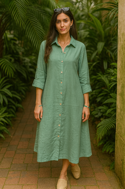Tunic Dress - Cotton Linen Collection Light Forest Green