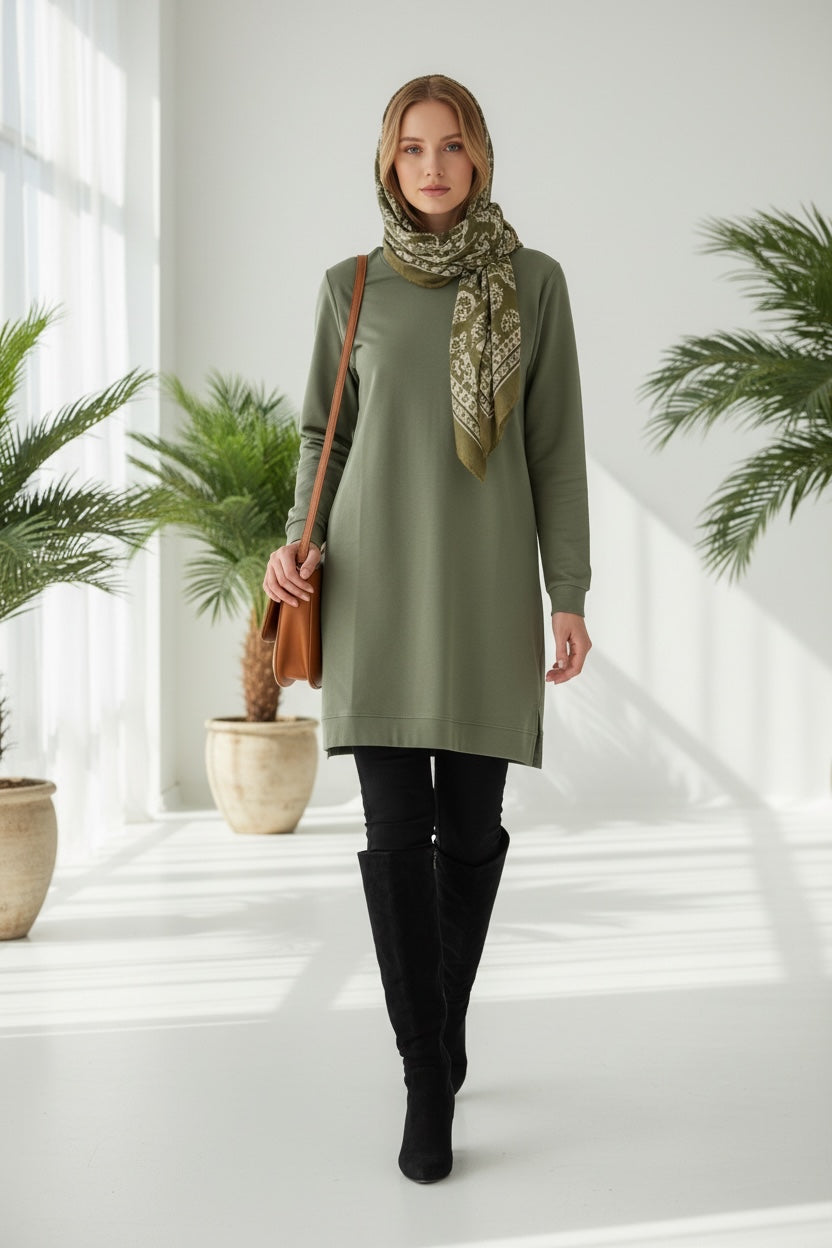 Basic Cotton Solid Color Tunic Dark Pink