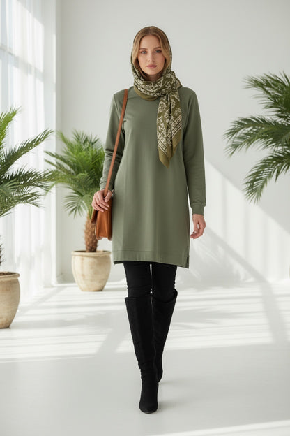 Basic Cotton Solid Color Tunic Dark Pink