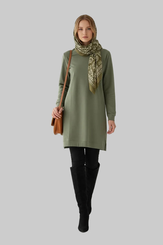 Basic Cotton Solid Color Tunic Olive Green