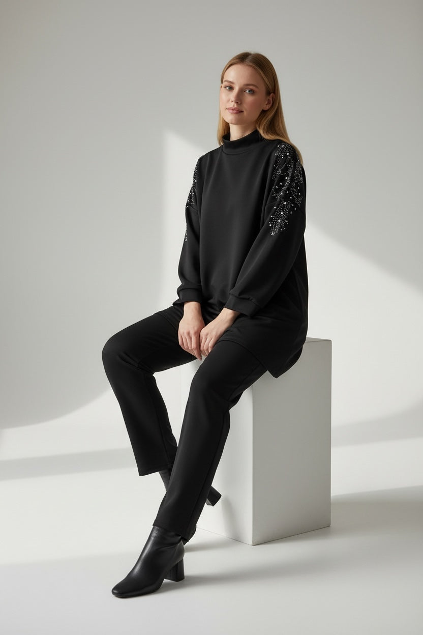 Metal Stone Detailed Set Black