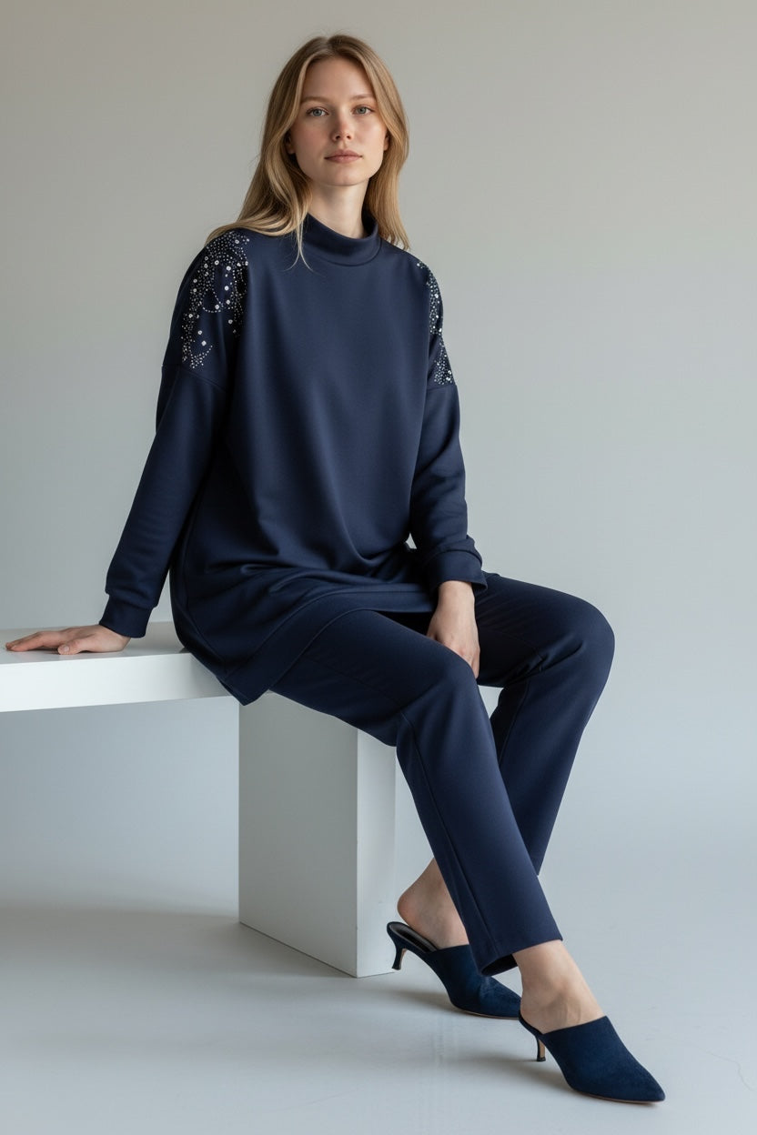 Metal Stone Detailed Set Navy