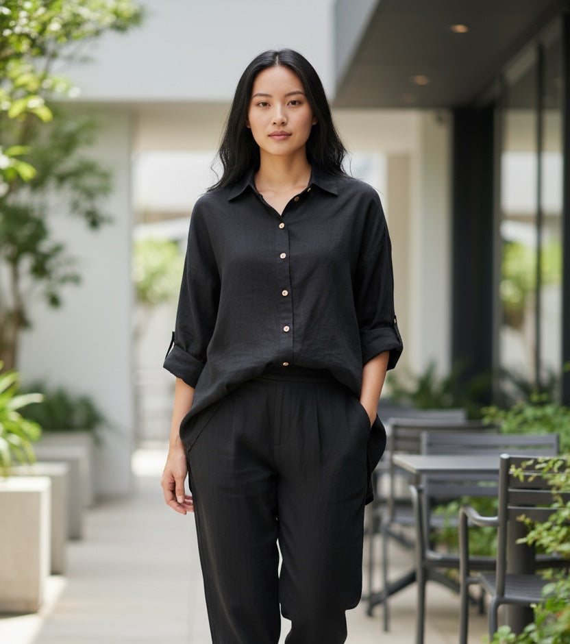 Pure Cotton Shirt and Shalwar Set Black