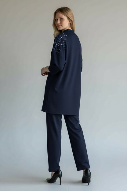 Metal Stone Detailed Set Navy