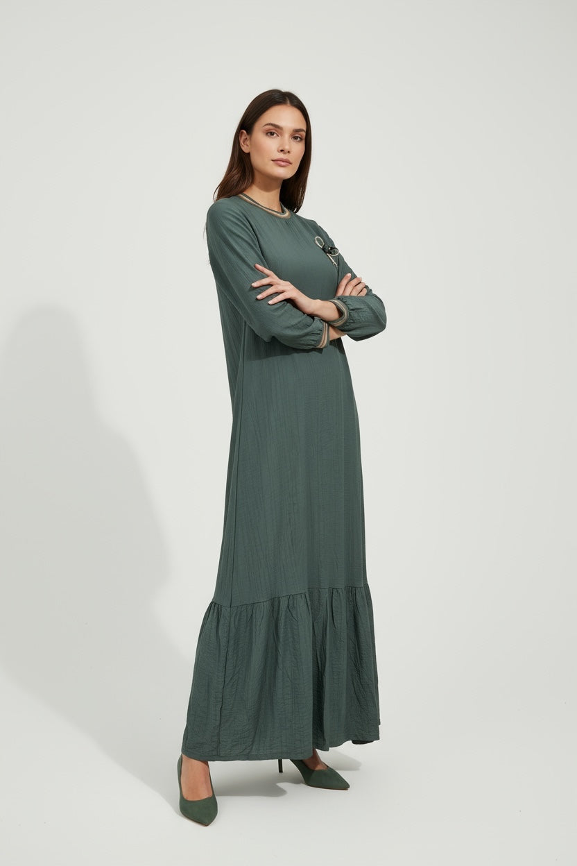 Long Sleeve Casual Elegant Cotton Maxi Dress Sage Green
