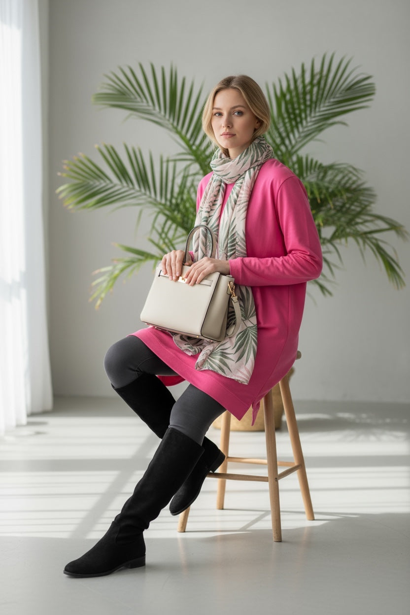 Basic Cotton Solid Color Tunic Dark Pink