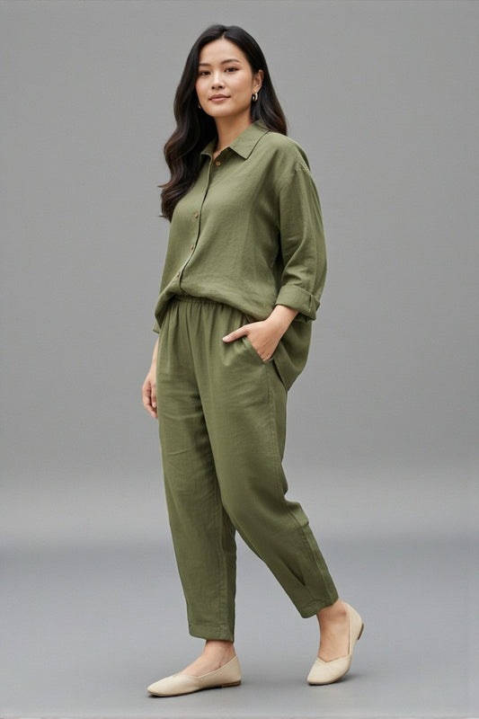 Pure Cotton Shirt and Shalwar Set Olive Green