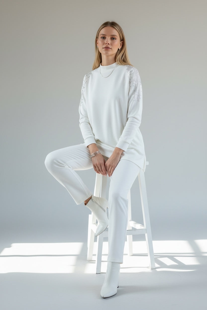 Metal Stone Detailed Set White