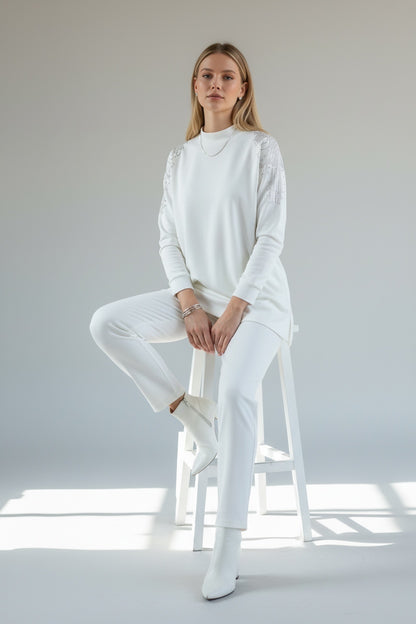 Metal Stone Detailed Set White