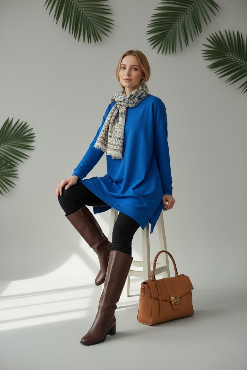 Basic Cotton Solid Color Tunic Dark Pink