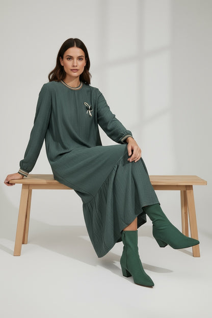 Long Sleeve Casual Elegant Cotton Maxi Dress Sage Green