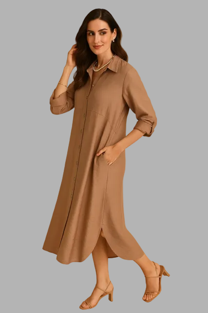 Silky Cotton Tunic Dress Beige