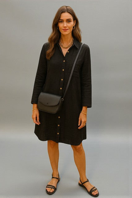 Muslin Cotton Chic Tunic Dress - Black