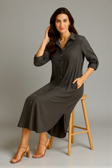 Silky Cotton Tunic Dress Charcoal Grey