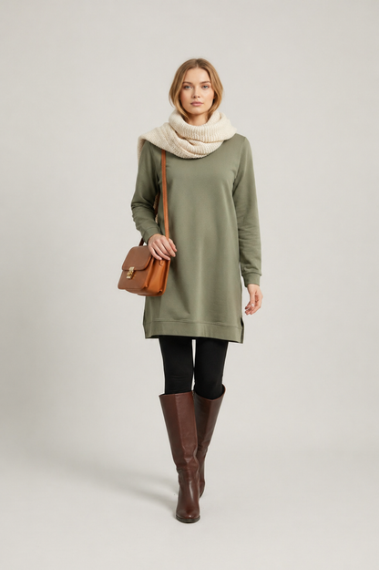Basic Cotton Solid Color Tunic Olive Green