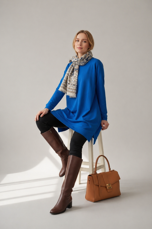 Basic Cotton Solid Color Tunic Vivid Blue