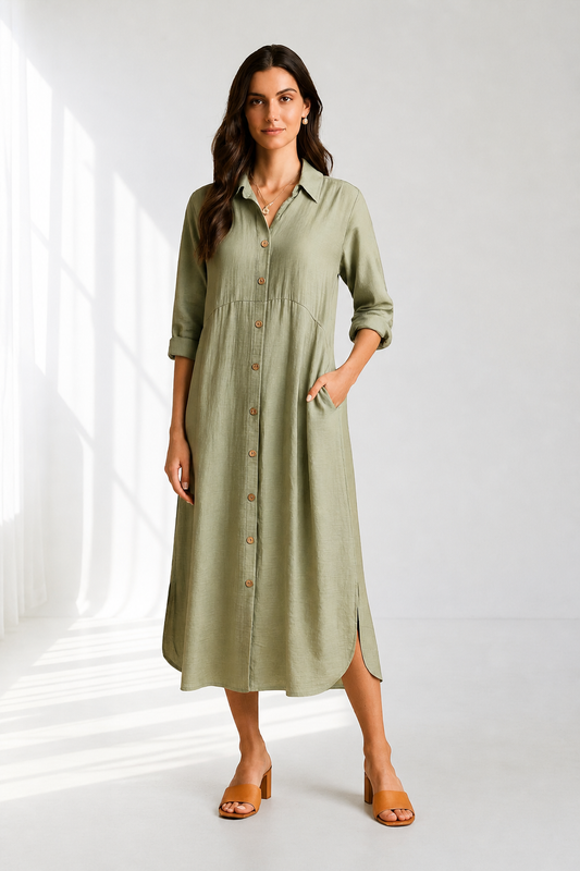 Silky Cotton Tunic Dress Sage Green