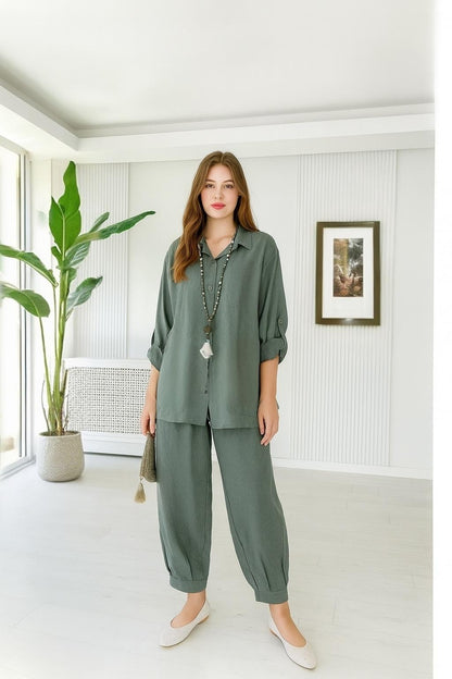 Pure Cotton Shirt and Shalwar Set Sage Green