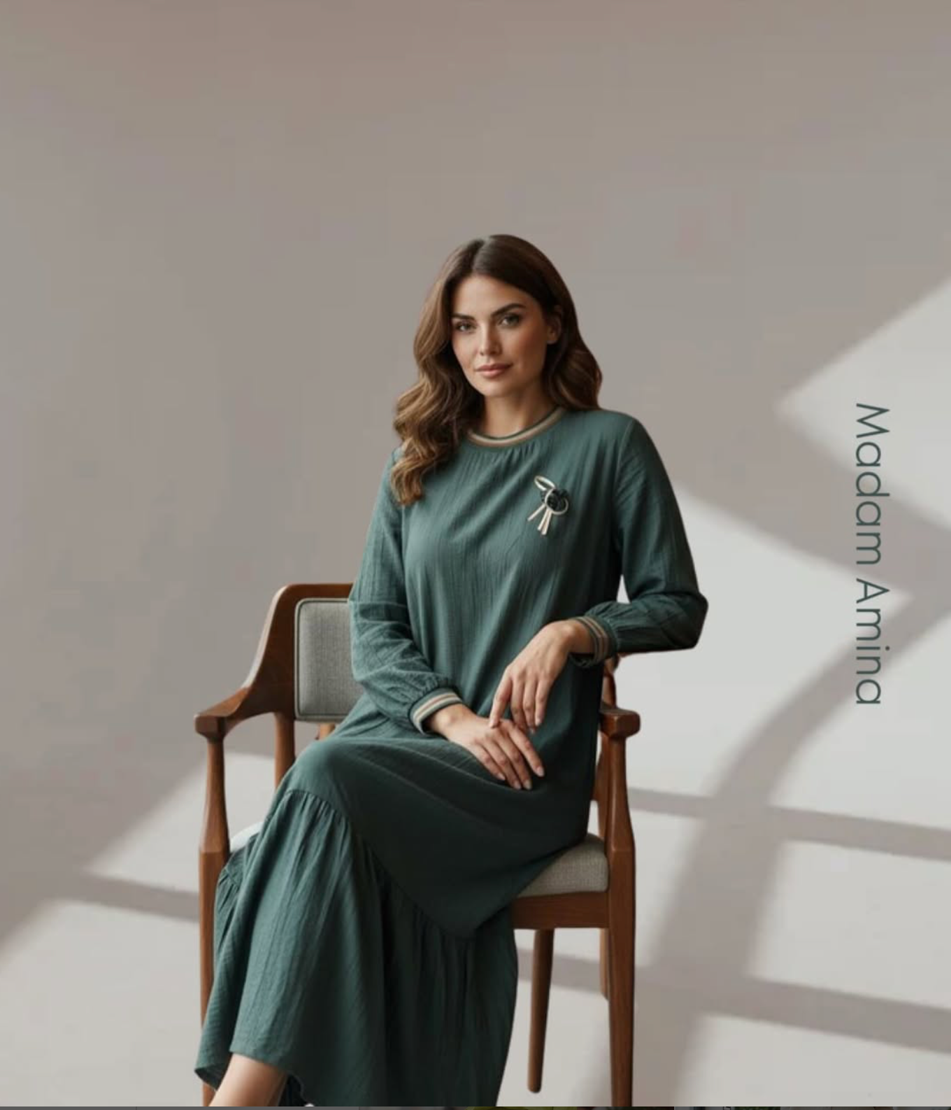Long Sleeve Casual Elegant Cotton Maxi Dress Forest Green