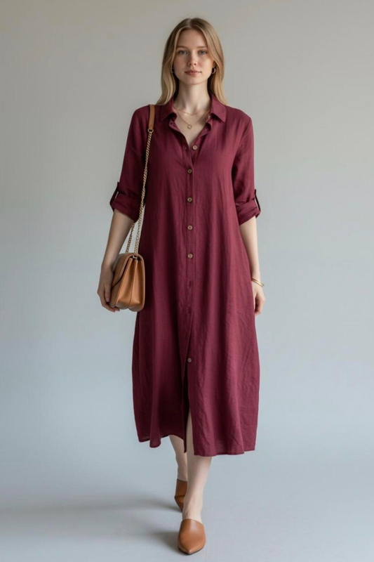 Harmony Natural Flow Dress Burgundy