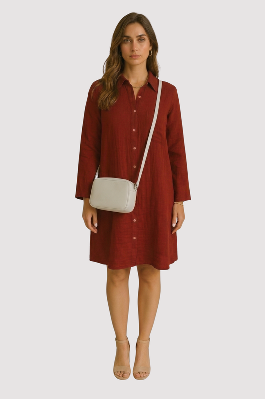 Muslin Cotton Chic Tunic Dress - Burgundy