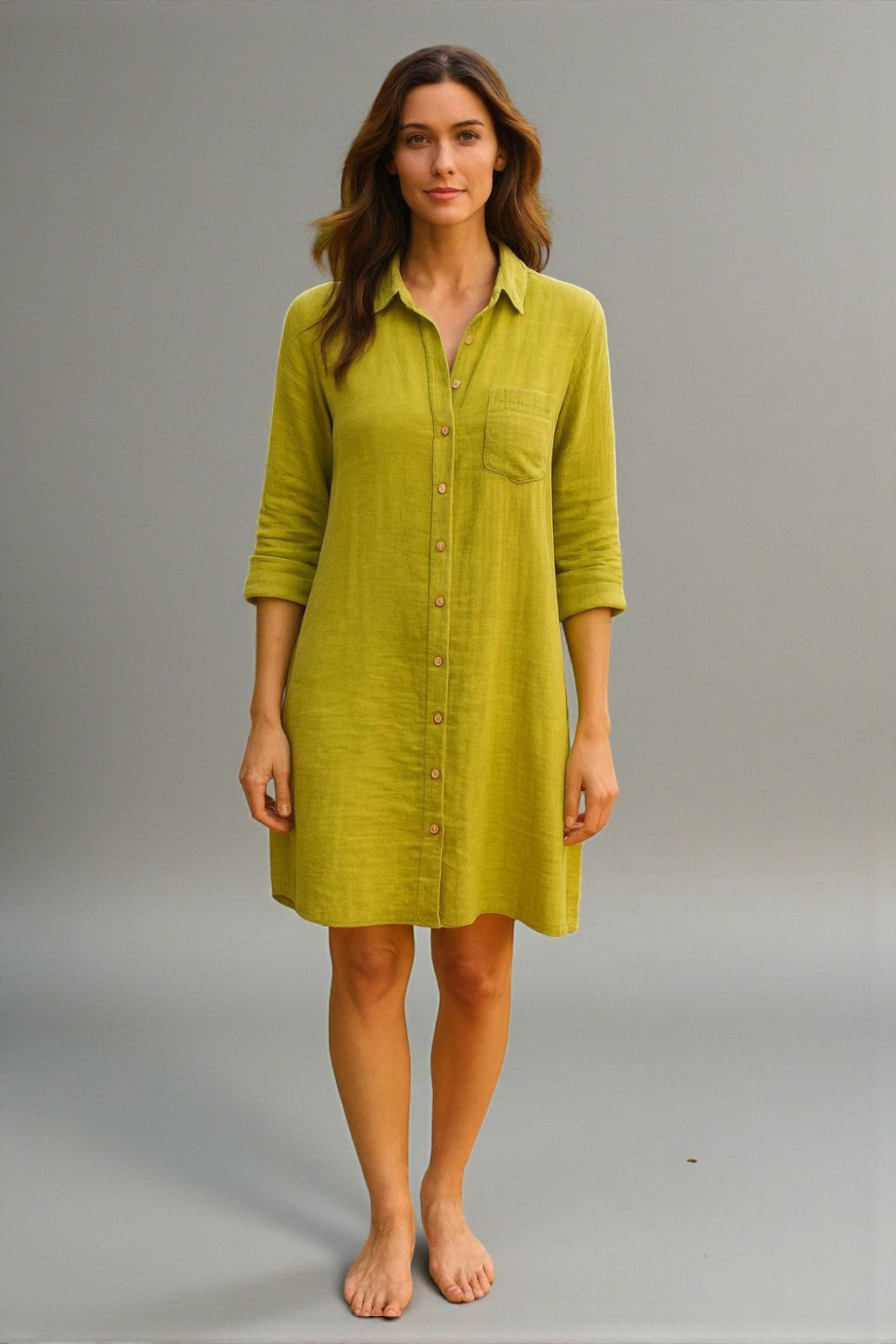 Muslin Cotton Chic Tunic Dress - Forest Green