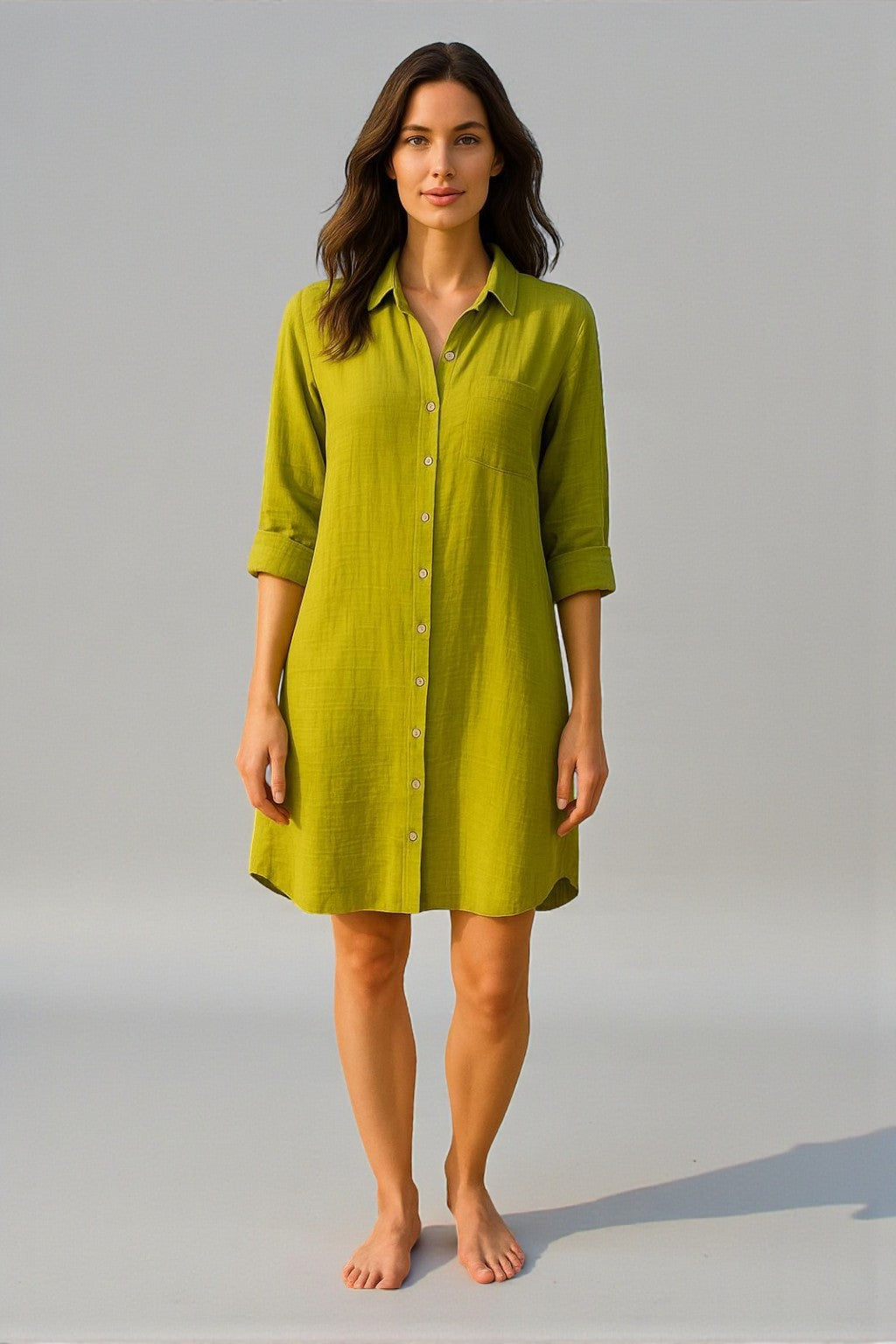Muslin Cotton Chic Tunic Dress - Forest Green