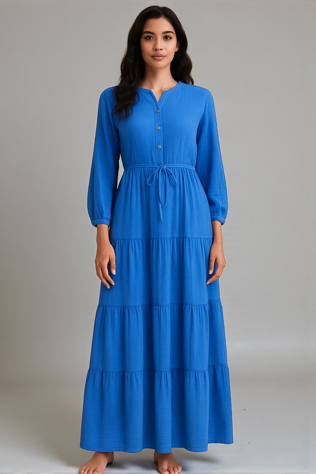 Muslin Cotton Maxi Dress Blue