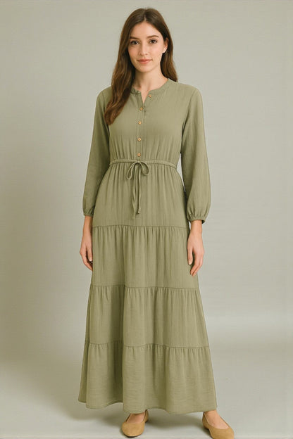 Muslin Cotton Maxi Dress Forest Green