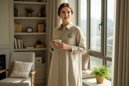 Lavender Bloom Tunic Dress Stone Beige