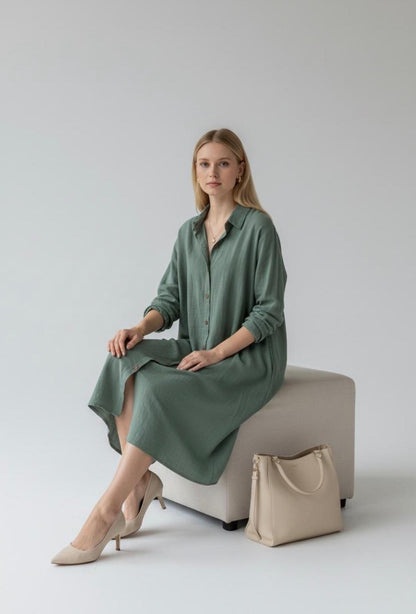 Harmony Natural Flow Dress Forest Green