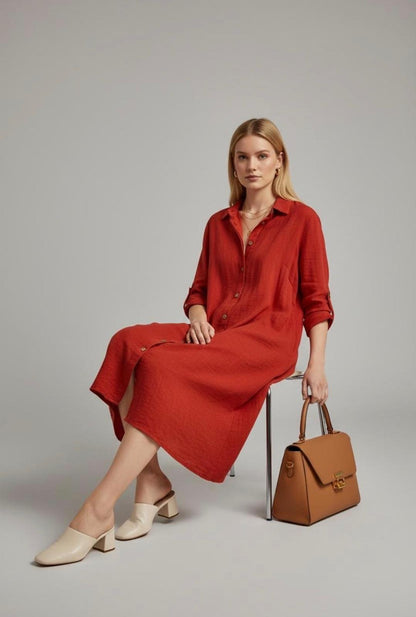 Harmony Natural Flow Dress Deep Red