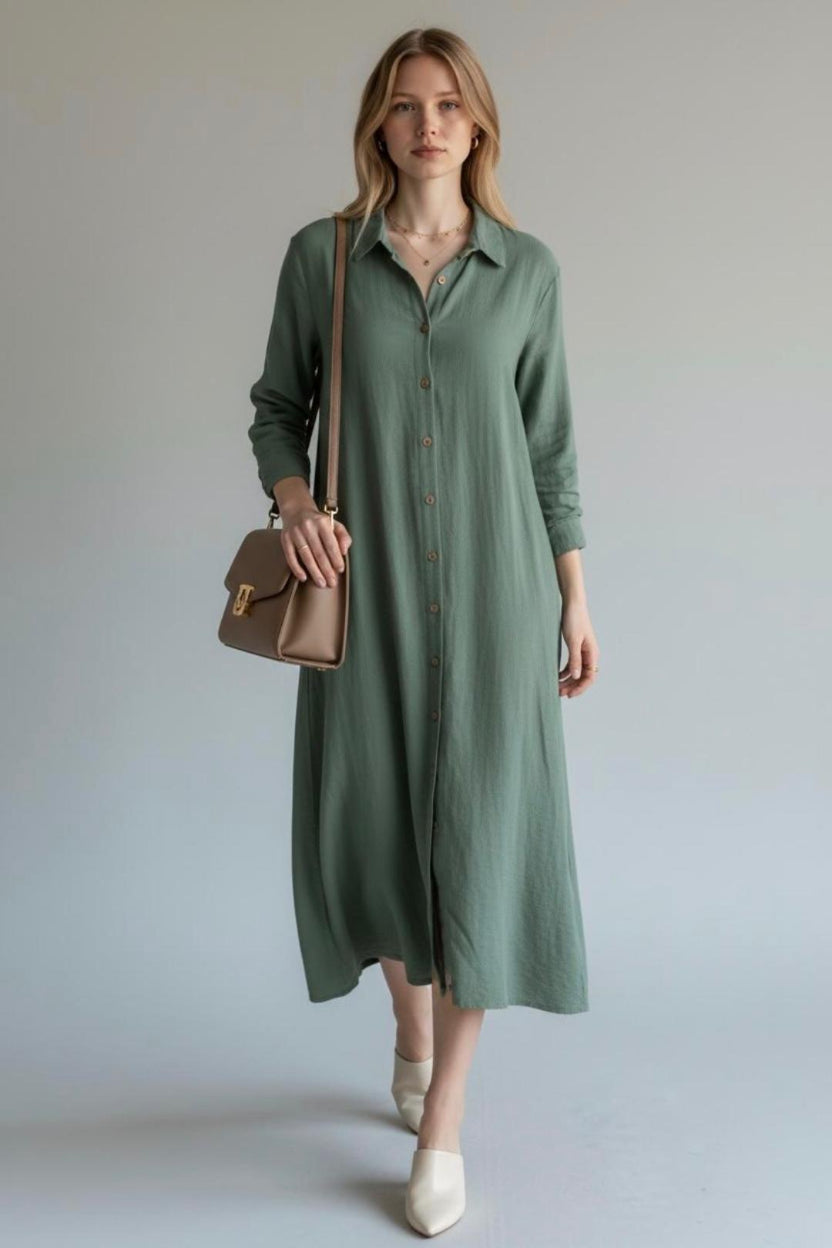 Harmony Natural Flow Dress Forest Green