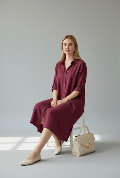 Harmony Natural Flow Dress Burgundy
