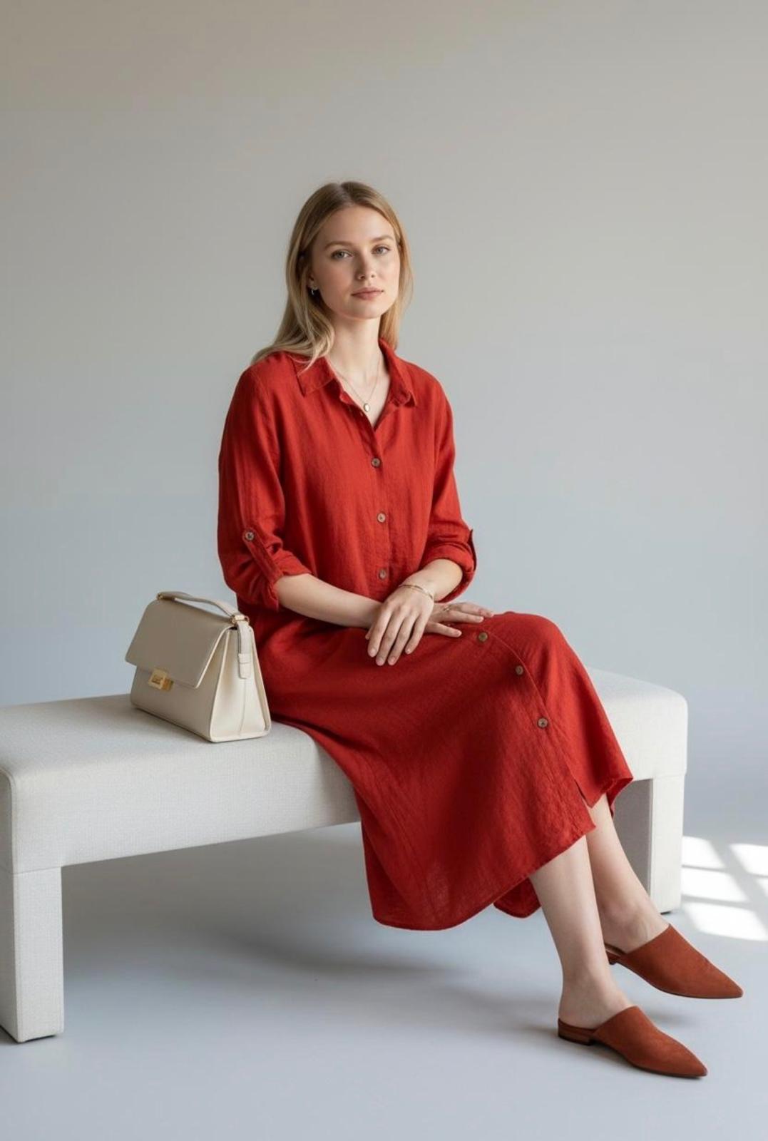 Harmony Natural Flow Dress Deep Red