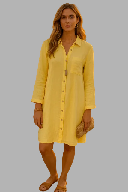 Muslin Cotton Chic Tunic Dress - Lemon