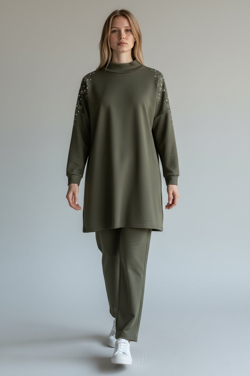 Metal Stone Detailed Set Teal Green