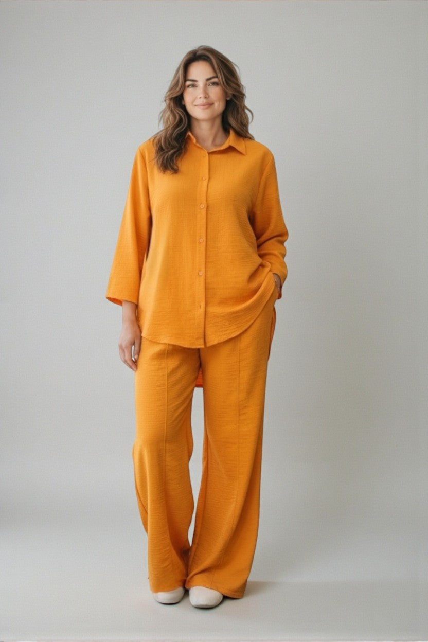 Muslin Linen Pants Set Bright Orange